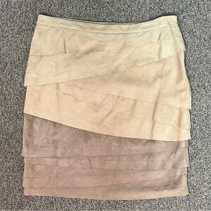 NWT Luxury Ralph Lauren Lamb Suede Tiered Cream and Tan Skirt sz 8